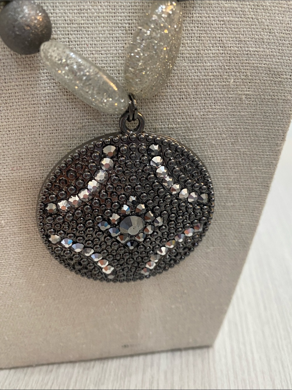 Beaded Gray Statement Necklace with Embellished Pendant - Picture 2 of 5